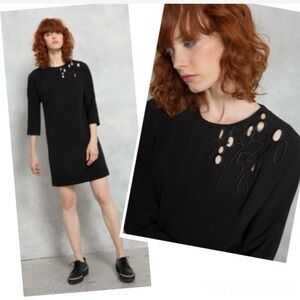 Cop.Copine Brodery Dress Numbers Embroidery Shift Black Minimalist Teacher EU 40